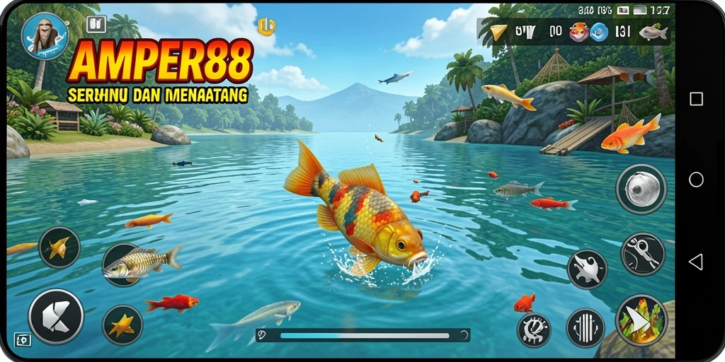 Gameplay mendebarkan saat menangkap ikan di AMPER88.