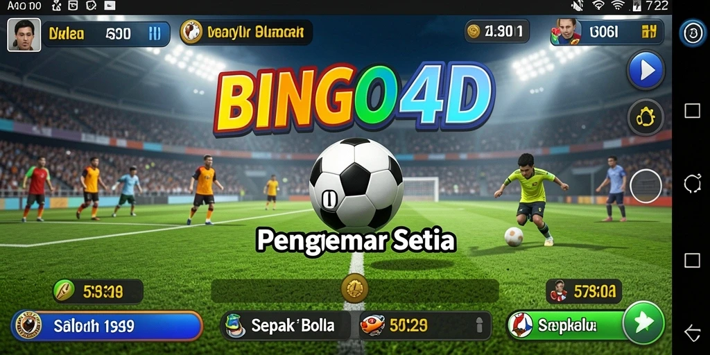 Tampilan gameplay BINGO4D yang mendebarkan dan penuh aksi sepak bola.