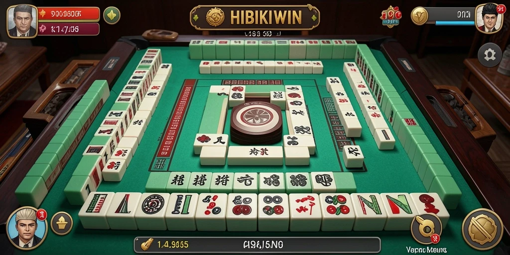 Screenshot HIBIKIWIN menampilkan gameplay Mahjong yang menegangkan.