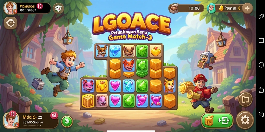 Screenshot utama menampilkan aksi seru dalam gameplay Match-3 di LGOACE.