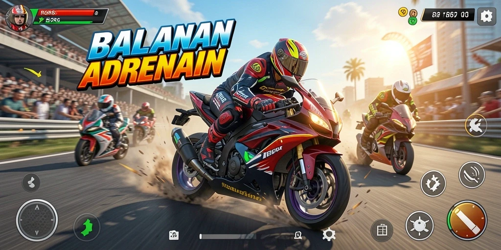 Screenshot R6R6 menunjukkan balapan motor yang seru dan mendebarkan.