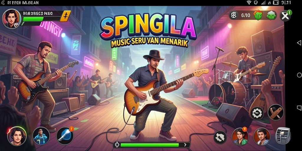 Tampilan gameplay SPINGILA yang seru dan interaktif dengan musik.