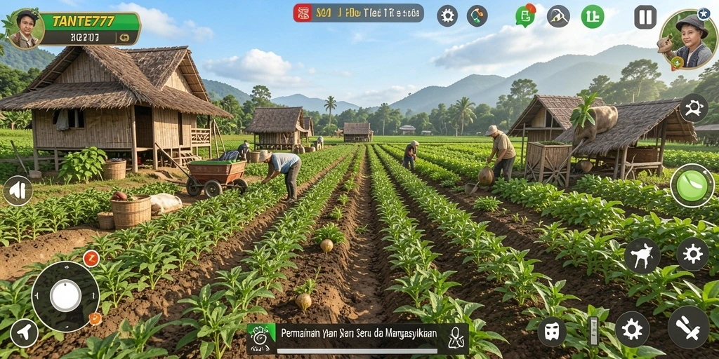 Tampilan gameplay <strong>TANTE777</strong> yang menarik dengan aktivitas bertani.